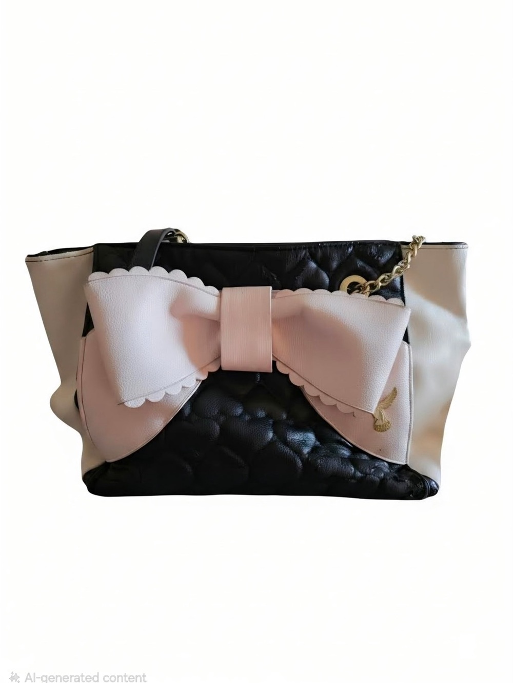 Betsey Johnson Black and Blush Bow Shoulder Bag